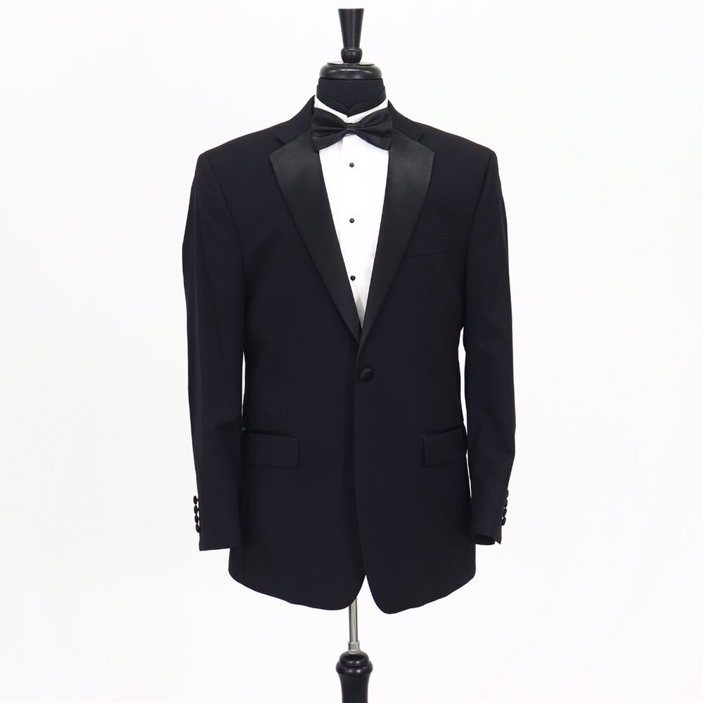 Jos. A. Bank 42R Black Solid 1-Button Sport Coat Blazer Jacket T305